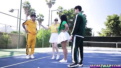 Having a stepson and stepmoms tennis showdown practice