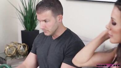 Busty cougar Shay Sights helps her stepson concentrate on