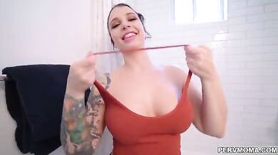 Hot stepmom invites her stepson to join in shower with her