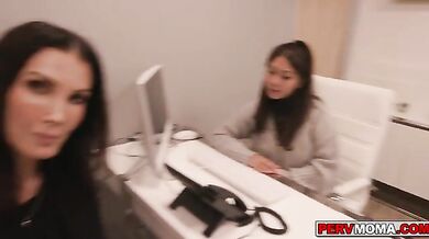 Stepmom starts jerking her stepsons cock