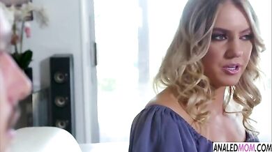 Big assed blonde Candice Dare swallows stepsons hard cock