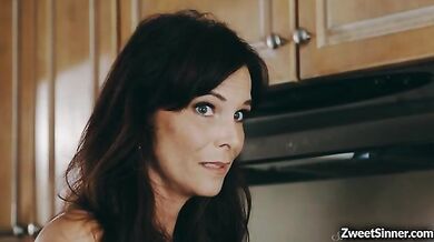 Busty MILF grabs and fucks stepsons meaty cock