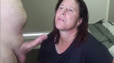 Milf Surprised by Premature Ejaculation During Blowjob