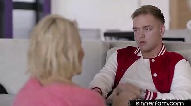Bigtitted blonde stepmom riding stepsons