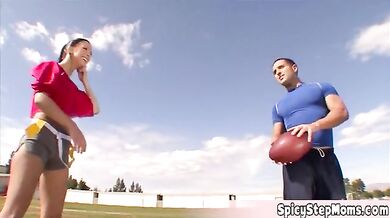 Horny stepmom wants to learn football