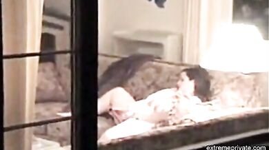 My busty stepmom toying on the couch (voyeur)