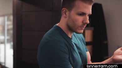 Bigtitted stepmom bounces stepsons cock