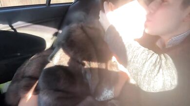 Fur-coated stepmom gives stepson a blowjob in the car